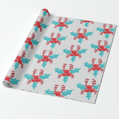 Patroon Aqua en Red Holiday Berries Cadeaupapier (Uitgerold)