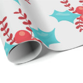 Patroon Aqua en Red Holiday Berries Cadeaupapier (Rol Hoek)
