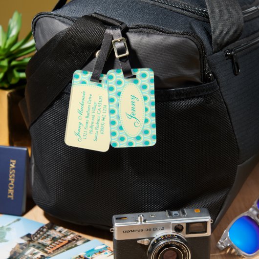 Patroon aqua mintgroene genaamde bagtag bagagelabel (Voorkant /achterkant)