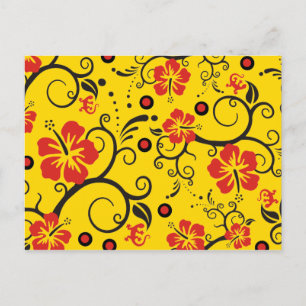 Patroon ARTs - hibiscus decor   geel Briefkaart