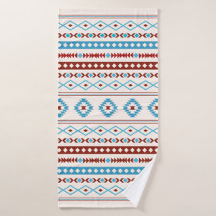 Patroon Aztec Blues Red Cream Mixed Motifs Bad Handdoek