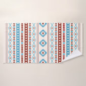 Patroon Aztec Blues Red Cream Mixed Motifs Badhanddoek (Badhanddoek)