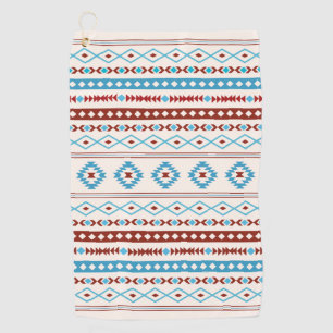 Patroon Aztec Blues Red Cream Mixed Motifs Golfhanddoek
