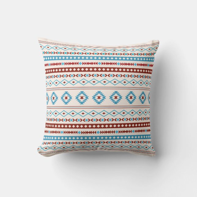 Patroon Aztec Blues Red Cream Mixed Motifs Kussen (Voorkant)