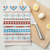 Patroon Aztec Blues Red Cream Mixed Motifs Theedoek (Quarter Fold)