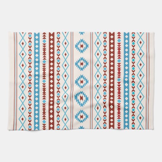 Patroon Aztec Blues Red Cream Mixed Motifs Theedoek (Horizontaal)