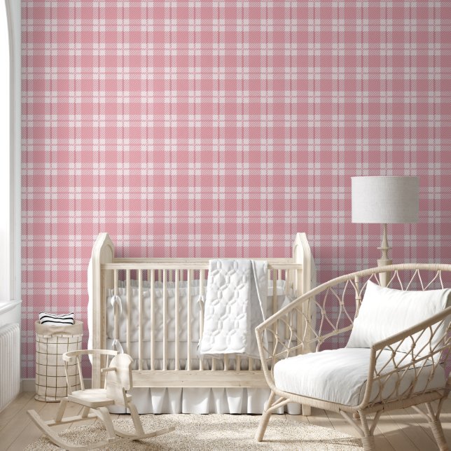 Patroon Baby Pink Plaid Checks Kamer Kantoor Behang (Kinderen)