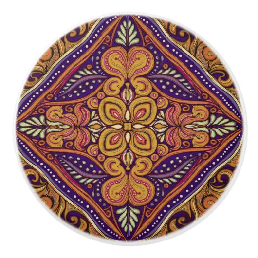 Patroon Batik geel blauw Keramische Knop (Voorkant)