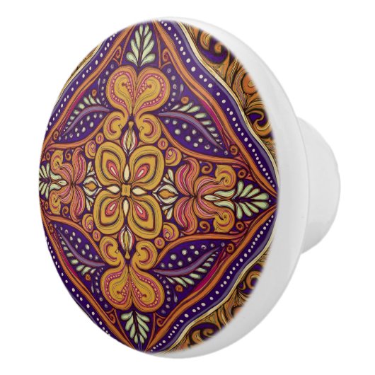 Patroon Batik geel blauw Keramische Knop (Rechts)