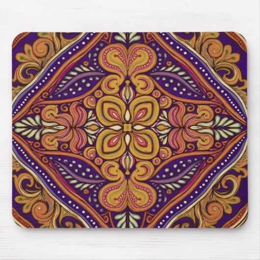 Patroon Batik geel blauw Muismat (Voorkant)