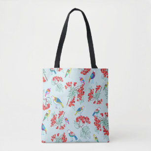patroon bestaande uit vogels en bessen tote bag