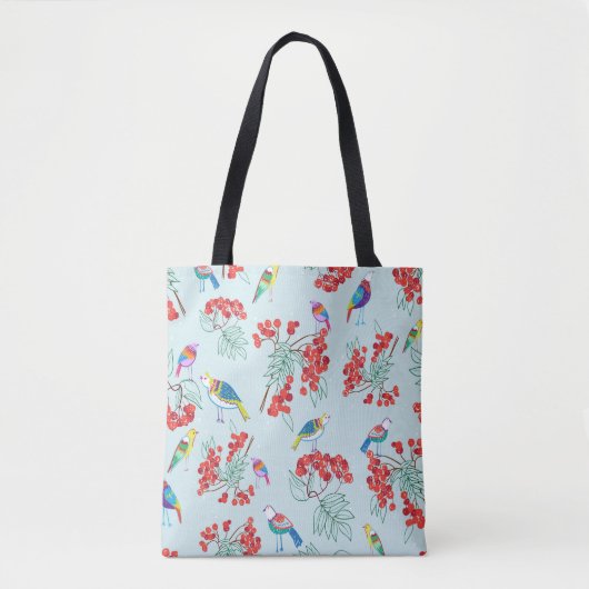 patroon bestaande uit vogels en bessen tote bag (Voorkant)