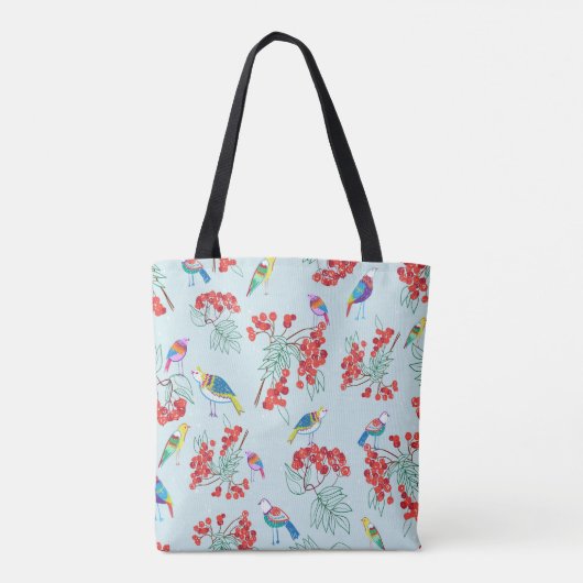 patroon bestaande uit vogels en bessen tote bag (Achterkant)