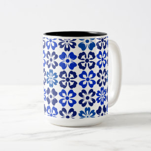 Patroon Blauw Bloemen Tweekleurige Koffiemok