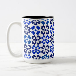 Patroon Blauw Bloemen Tweekleurige Koffiemok