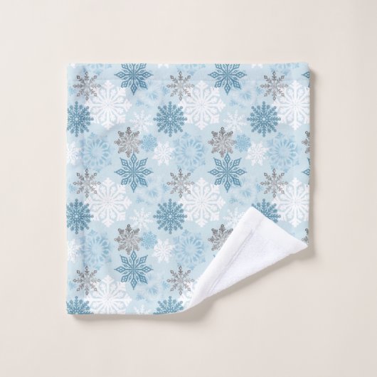 Patroon blauw en zilver wintersneeuwvlokken bad handdoek (Wasdoekje)