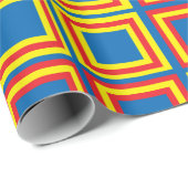 Patroon Blauw Geel en Rood Vierkant Cadeaupapier (Rol Hoek)