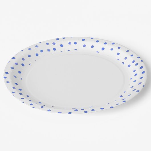 Patroon Blauwe en Witte Confetti Stippen Papieren Bordje (Gekanteld)