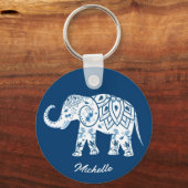  Patroon Blauwe Olifant Gepersonaliseerd Sleutelhanger (Voorkant)