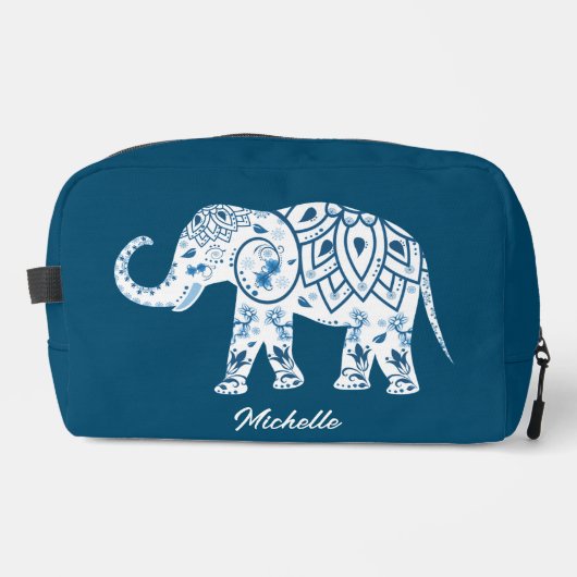  Patroon Blauwe Olifant Gepersonaliseerd Toilettasje (Voorkant)