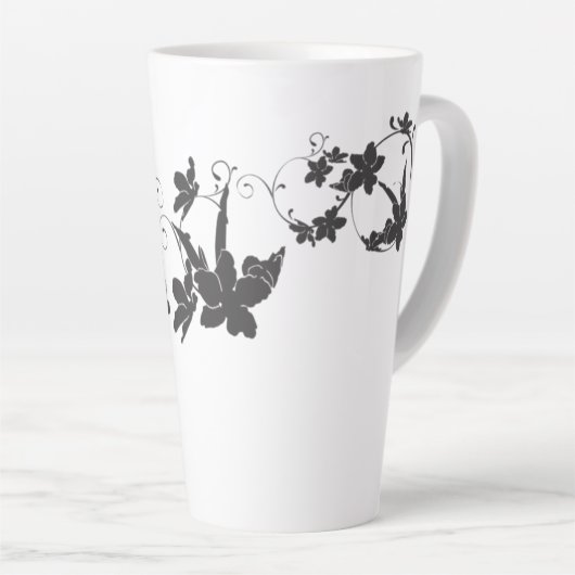 patroon-bloem-decoratief plant latte mok (Rechterhoek)