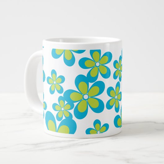 Patroon bloemen, blauwe bloemen, groene bloemen grote koffiekop (Links)