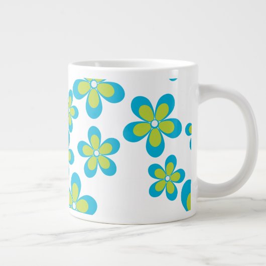 Patroon bloemen, blauwe bloemen, groene bloemen grote koffiekop (Rechts)