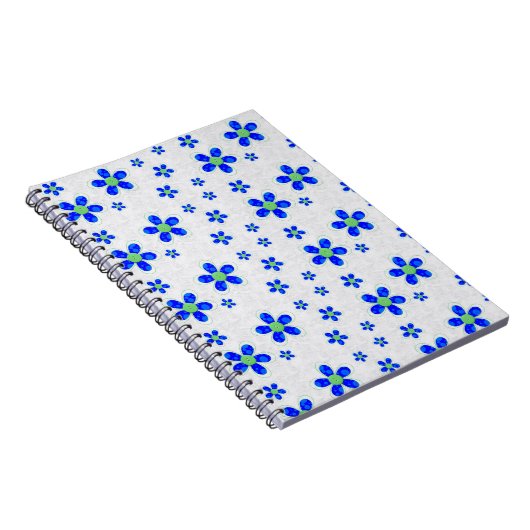 Patroon bloemen, blauwe bloemen, groene bloemen notitieboek (Rechterzijde)