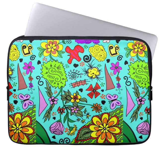 patroon, bloemen en kleuren laptop sleeve (Voorkant)