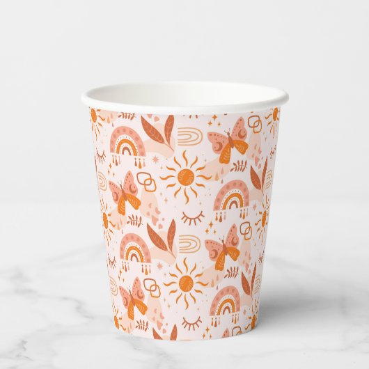 Patroon Boho Bohemian Sunshine vlinders Papieren Bekers (Achterkant)