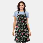 Patroon botanische roze zwarte florale bloemen schort (Gedragen)