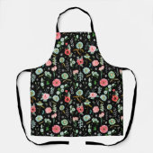 Patroon botanische roze zwarte florale bloemen schort (Voorkant)