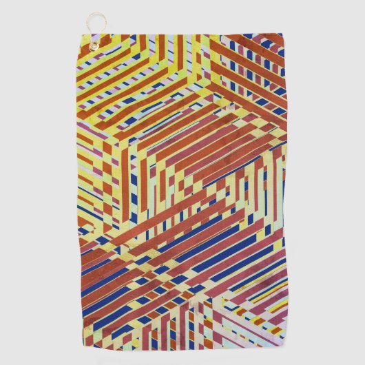 Patroon bruin, marine, geel golfhanddoek (Voorkant)