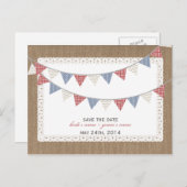 Patroon Bunting Burlap Geïnspireerd Save the Date Aankondigingskaart (Voorkant / Achterkant)