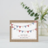 Patroon Bunting Burlap Geïnspireerd Save the Date Aankondigingskaart (Staand voorkant)