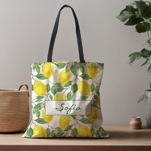 Patroon citroenbloem verlaat groene canvas tas
