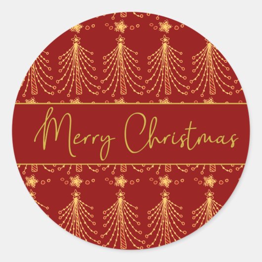 Patroon Cl met rode en gouden kerstbomen Ronde Sticker (Voorkant)