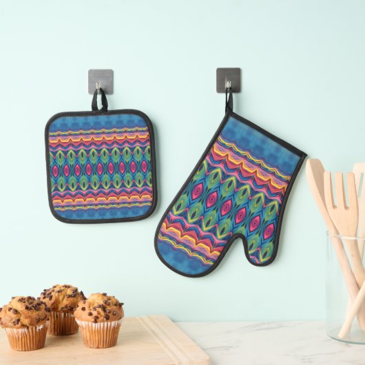 Patroon combo van Unicorn 2 Ovenwant & Pannenlap Set (Insitu(Ophanging))