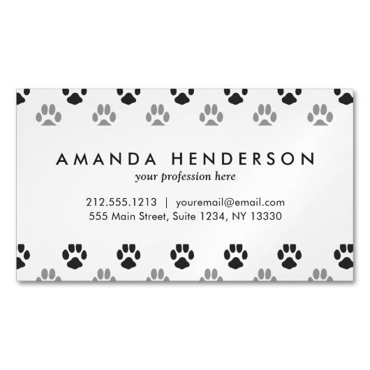 Patroon Cute Black and White Paw Prints Magnetisch Visitekaartje (Voorkant)