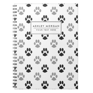 Patroon Cute Black and White Paw Prints Notitieboek