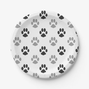 Patroon Cute Black and White Paw Prints Papieren Bordje