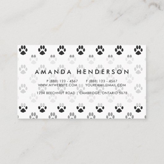 Patroon Cute Black and White Paw Prints Visitekaartje (Achterkant)