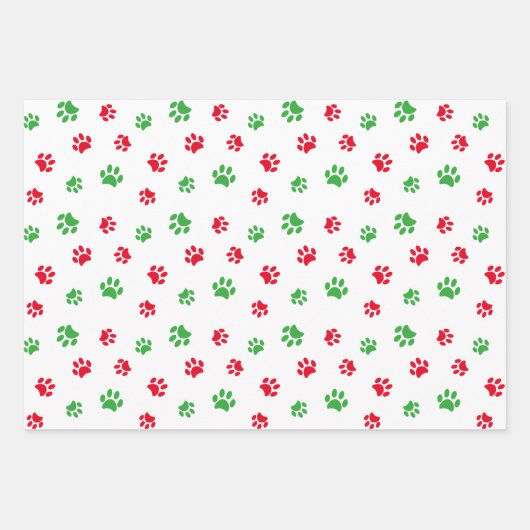 Patroon Cute Red en Green Paw Prints Inpakpapier Vel (Voorkant 3)