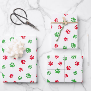 Patroon Cute Red en Green Paw Prints Inpakpapier Vel