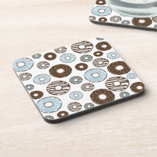 Patroon donuts, blauwe donuts, bruine donuts bier onderzetter (Linkerzijde)