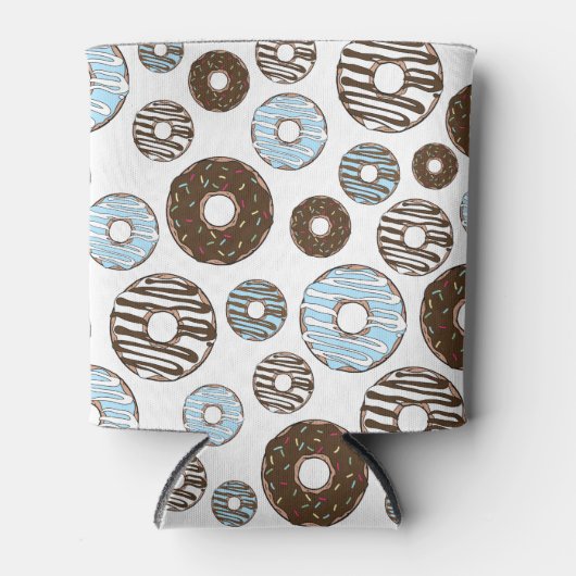 Patroon donuts, blauwe donuts, bruine donuts blikjeskoeler (Voorkant)