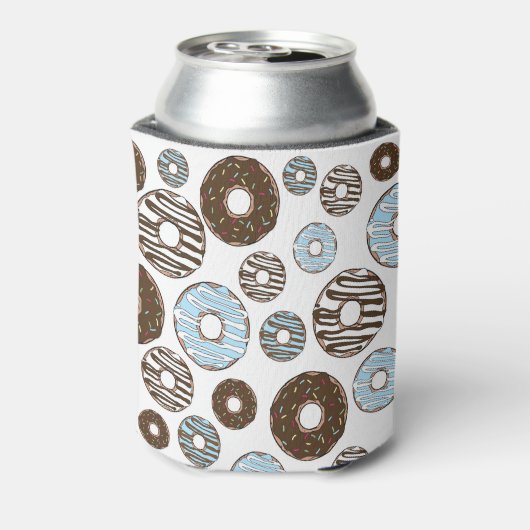 Patroon donuts, blauwe donuts, bruine donuts blikjeskoeler (Blikje Achterkant)