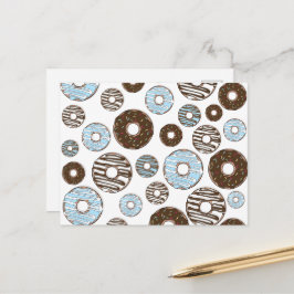 Patroon donuts, blauwe donuts, bruine donuts briefkaart