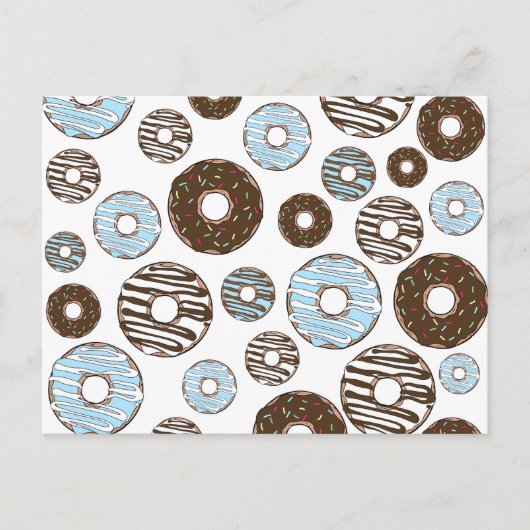 Patroon donuts, blauwe donuts, bruine donuts briefkaart (Voorkant)