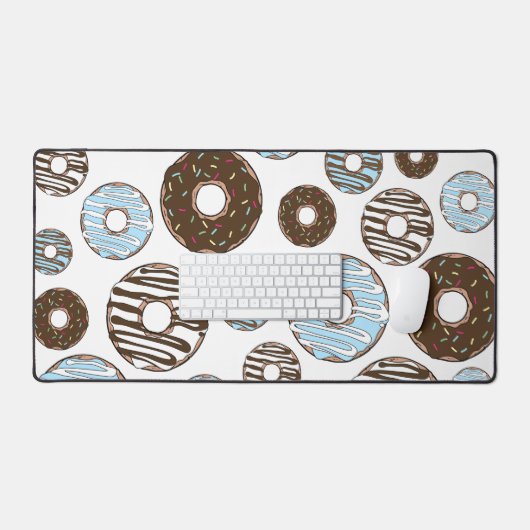 Patroon donuts, blauwe donuts, bruine donuts bureaumat (Keyboard & Muis)